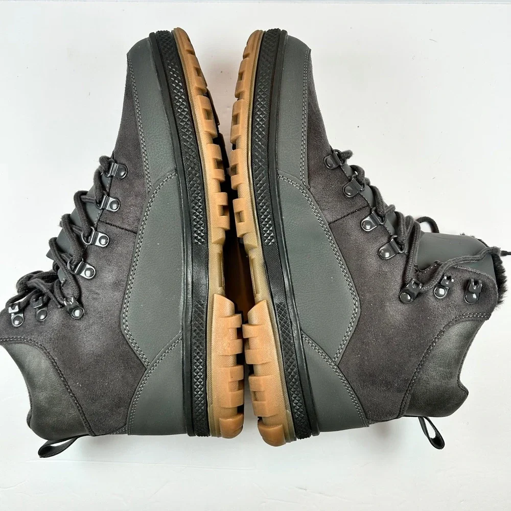 Wondamo Men Grey Suede Leather Winter Snow Boots Lace Up Fur Lined Size 43 US 10